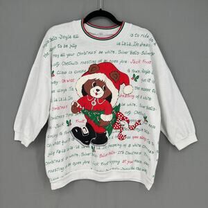 Vintage Christmas Sweater Womens Medium White Bear Holiday Santa Carols 80s